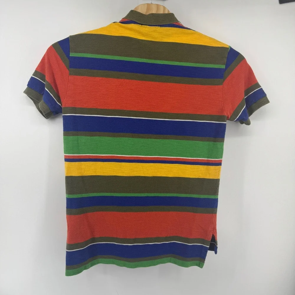 Polo Ralph Lauren Mens Medium Multi Color Striped Pique Cotton Polo Shirt